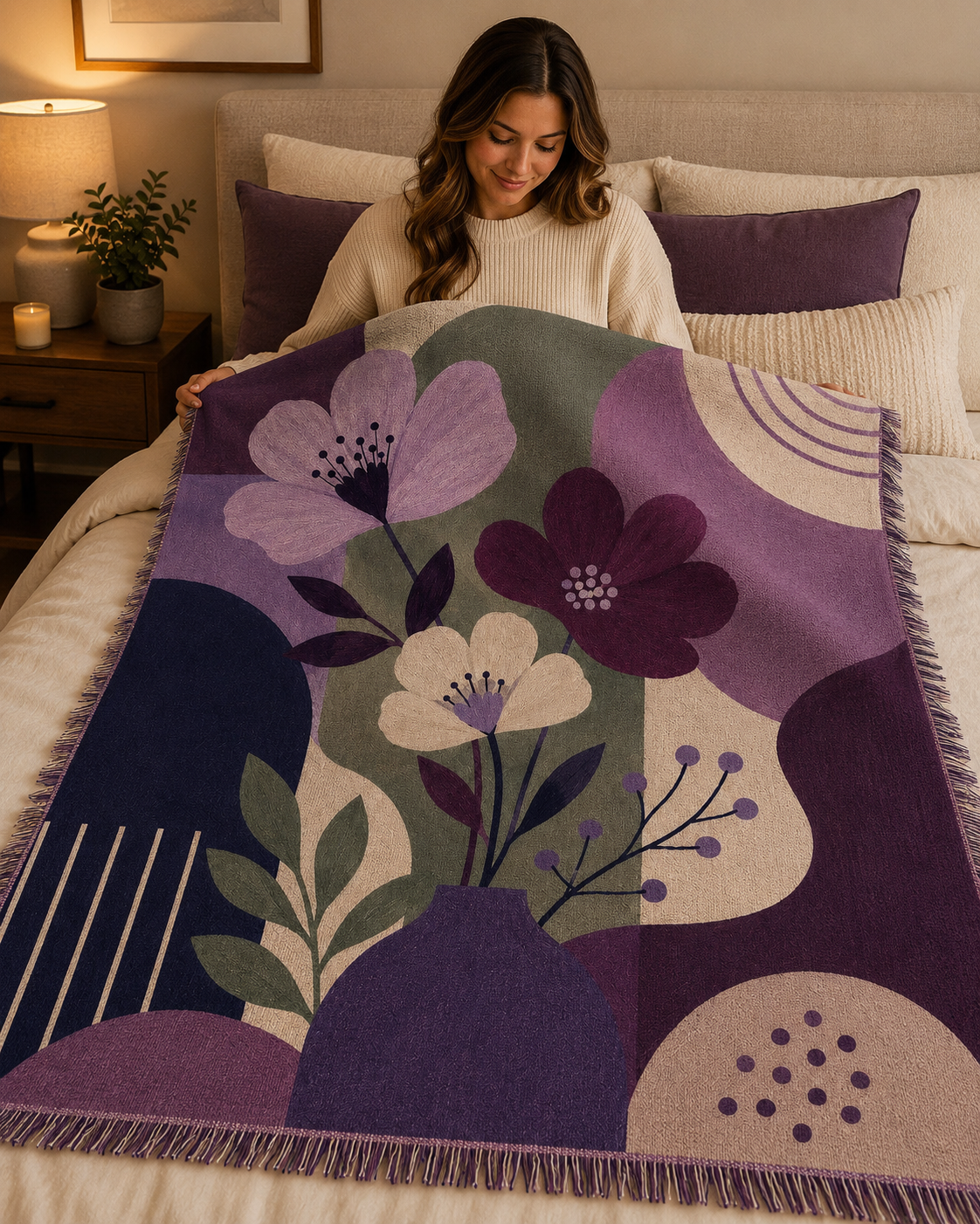 Artistic Floral Cotton Woven Throw Blanket