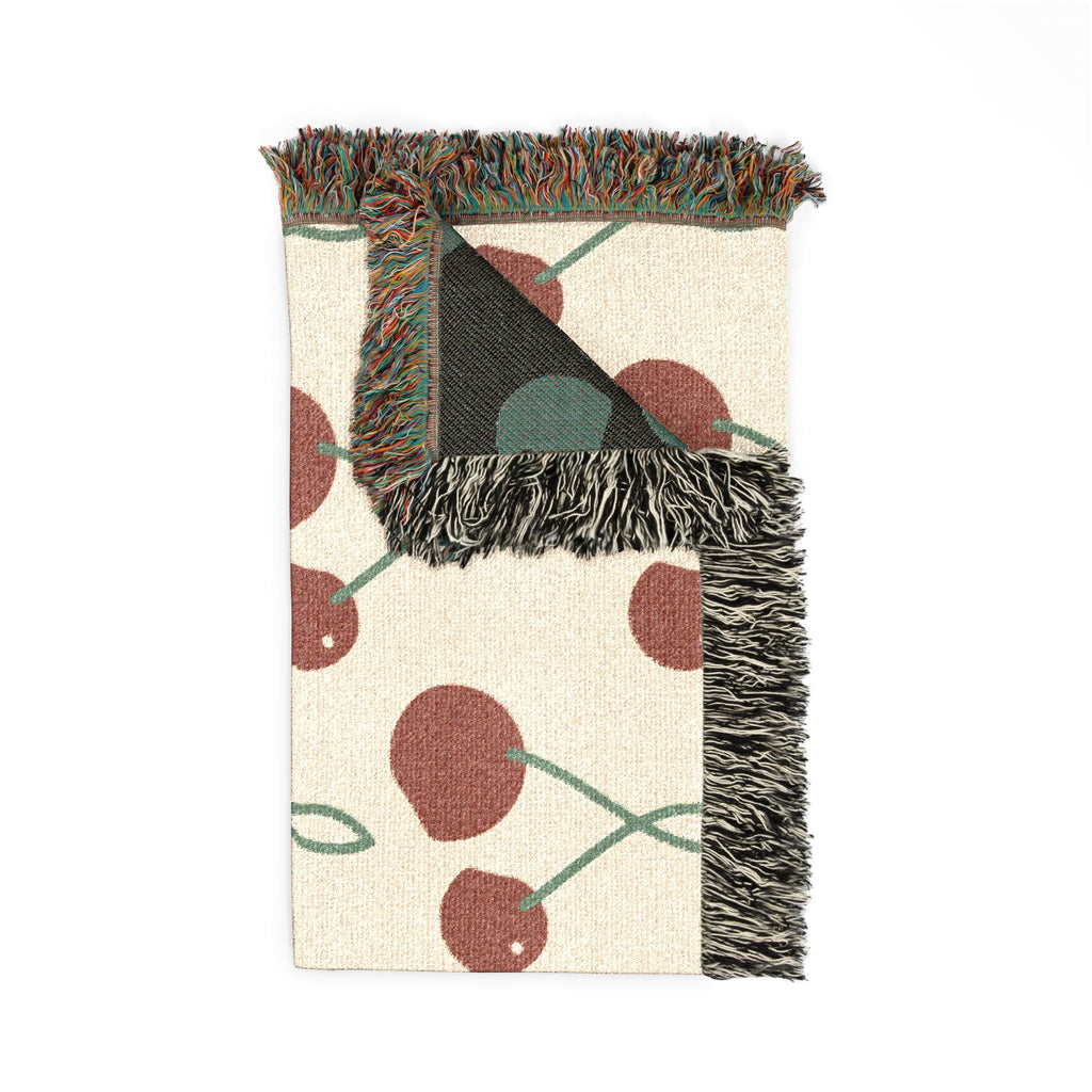 Retro Cherry Cotton Woven Blanket — Soft 100% Cotton with Original Print