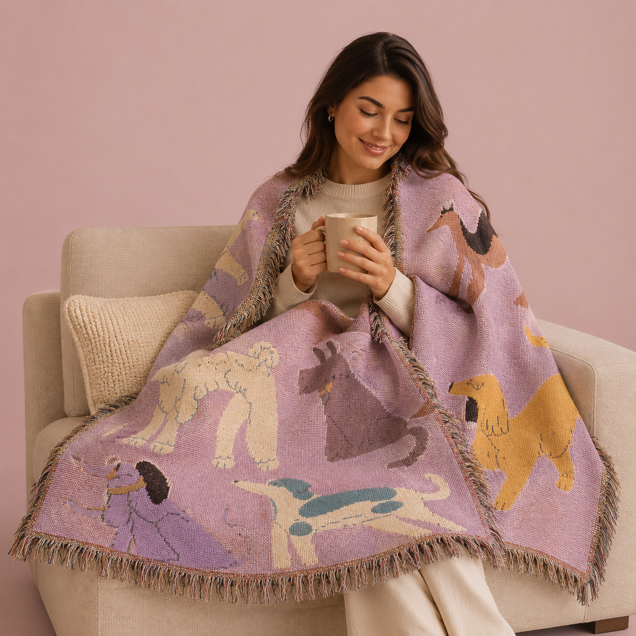 Purple dogs Cotton Woven Throw Blanket