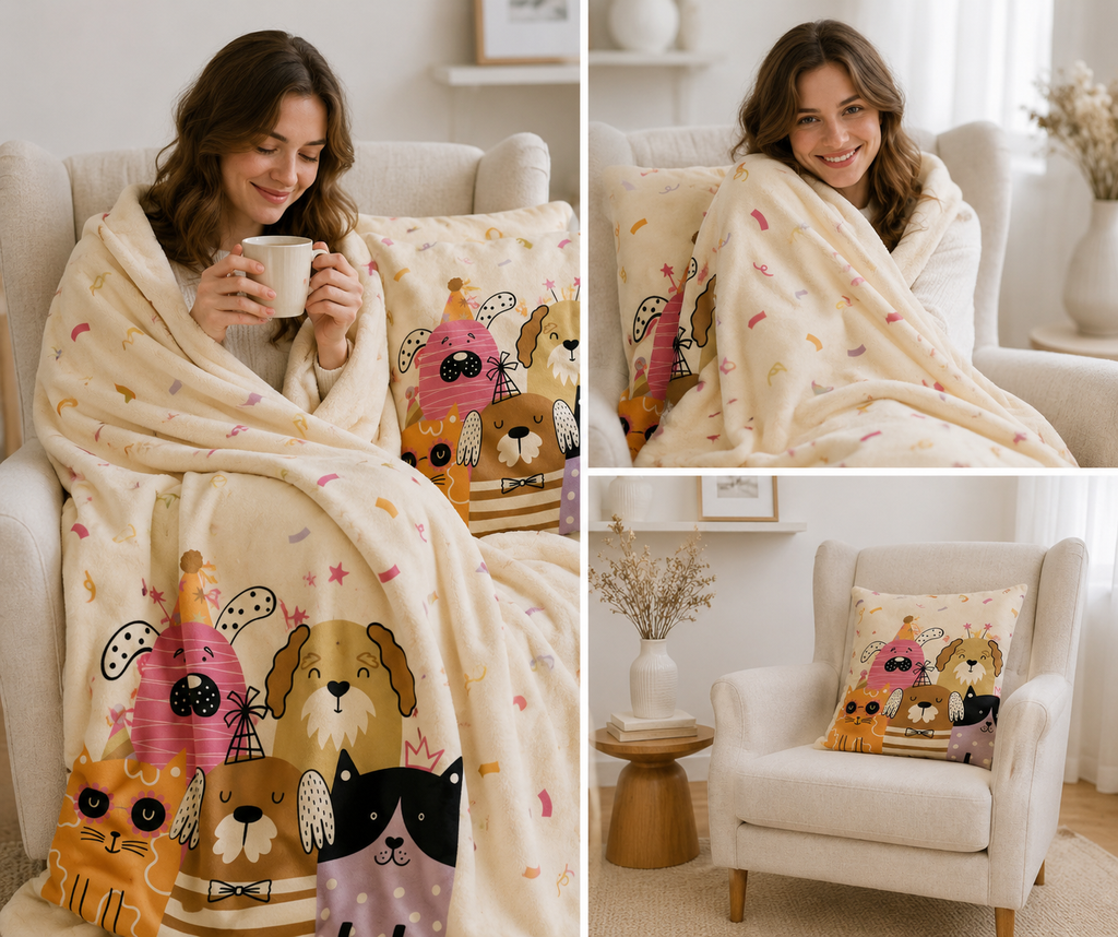 Two pillow 3rd free plus one Sherpa fleece blanket matching design all for $158