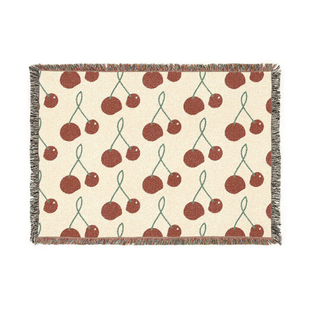 Retro Cherry Cotton Woven Blanket — Soft 100% Cotton with Original Print