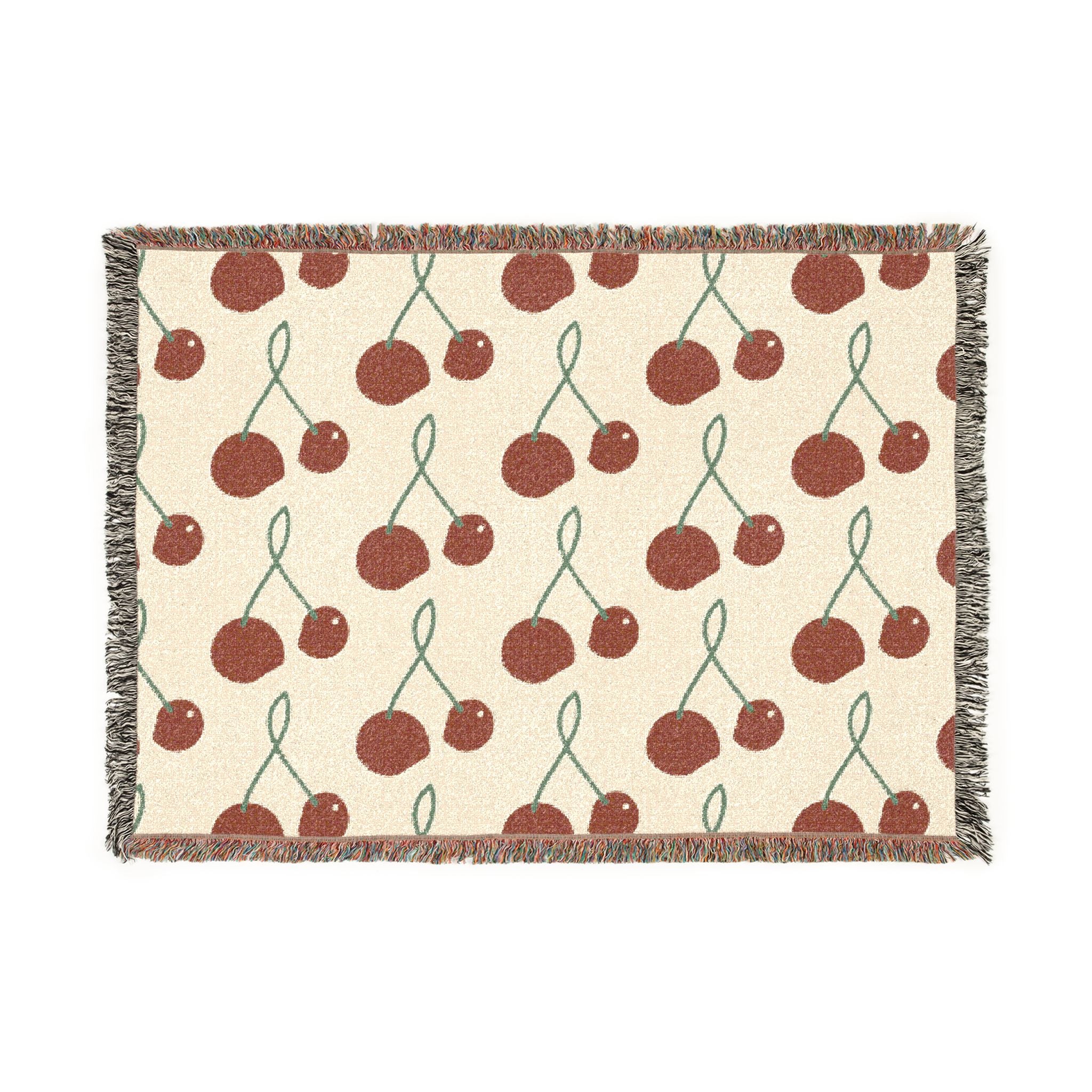 Retro Cherry Cotton Woven Blanket — Soft 100% Cotton with Original Print