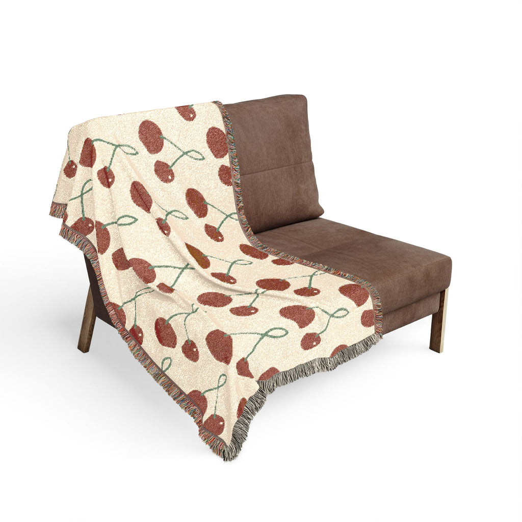 Retro Cherry Cotton Woven Blanket — Soft 100% Cotton with Original Print