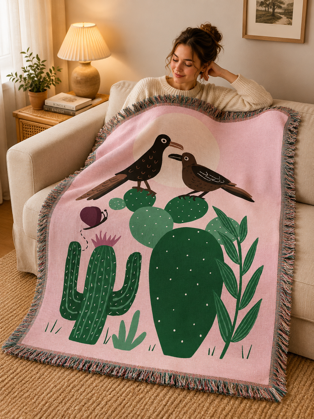 Cute bird Cotton Woven Throw Blanket
