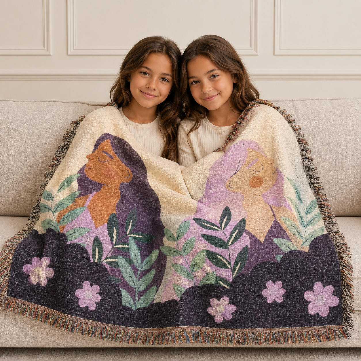 Purple twins Cotton Woven Throw Blanket
