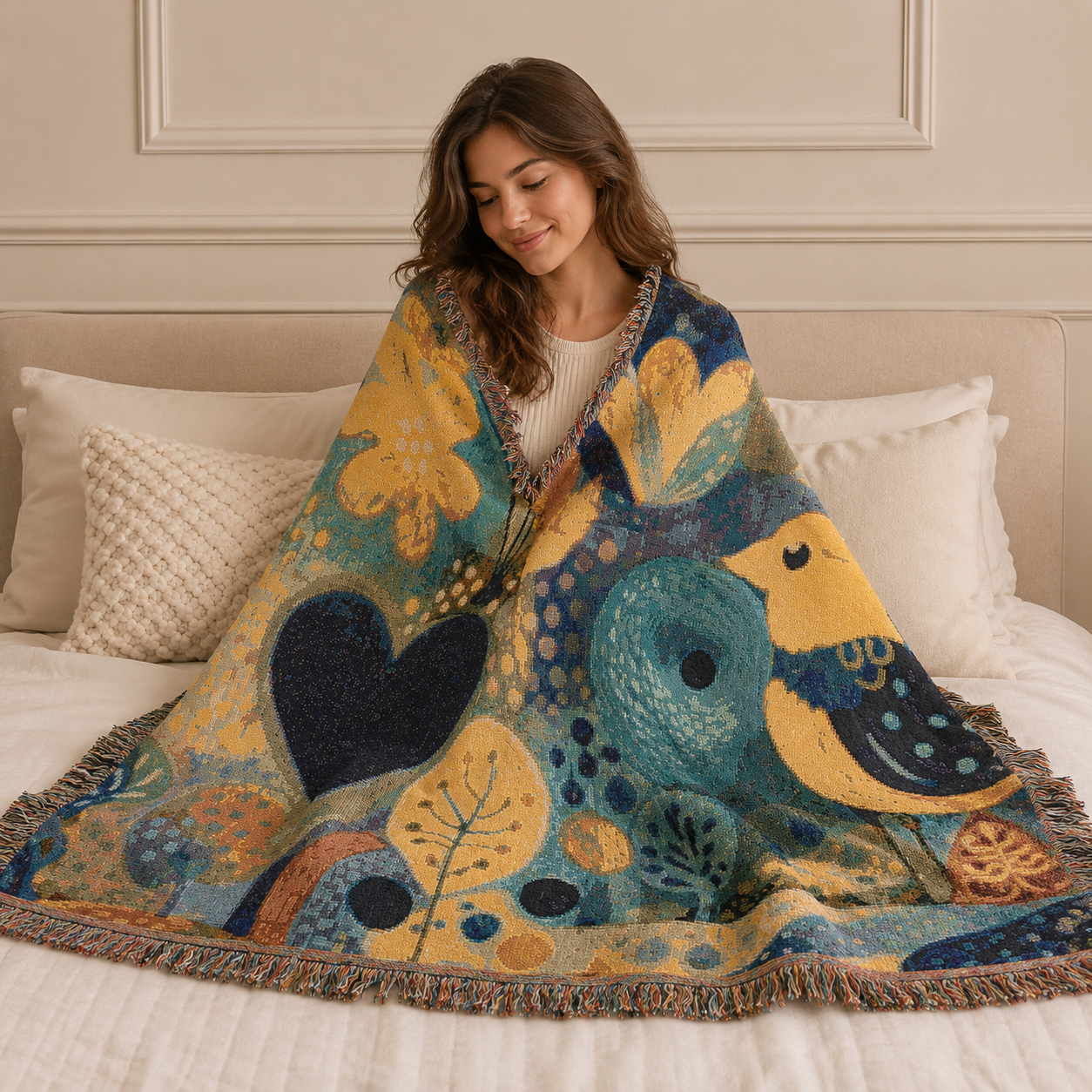 Blue bird Cotton Woven Throw Blanket