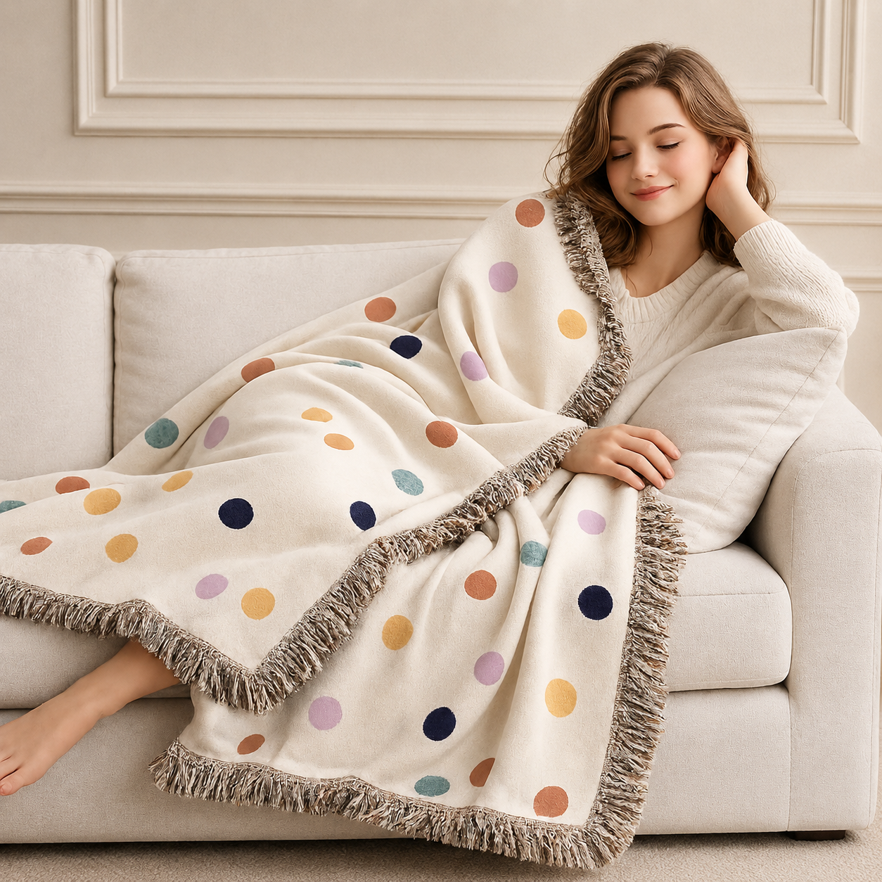 Poka dot Cotton Woven Throw Blanket