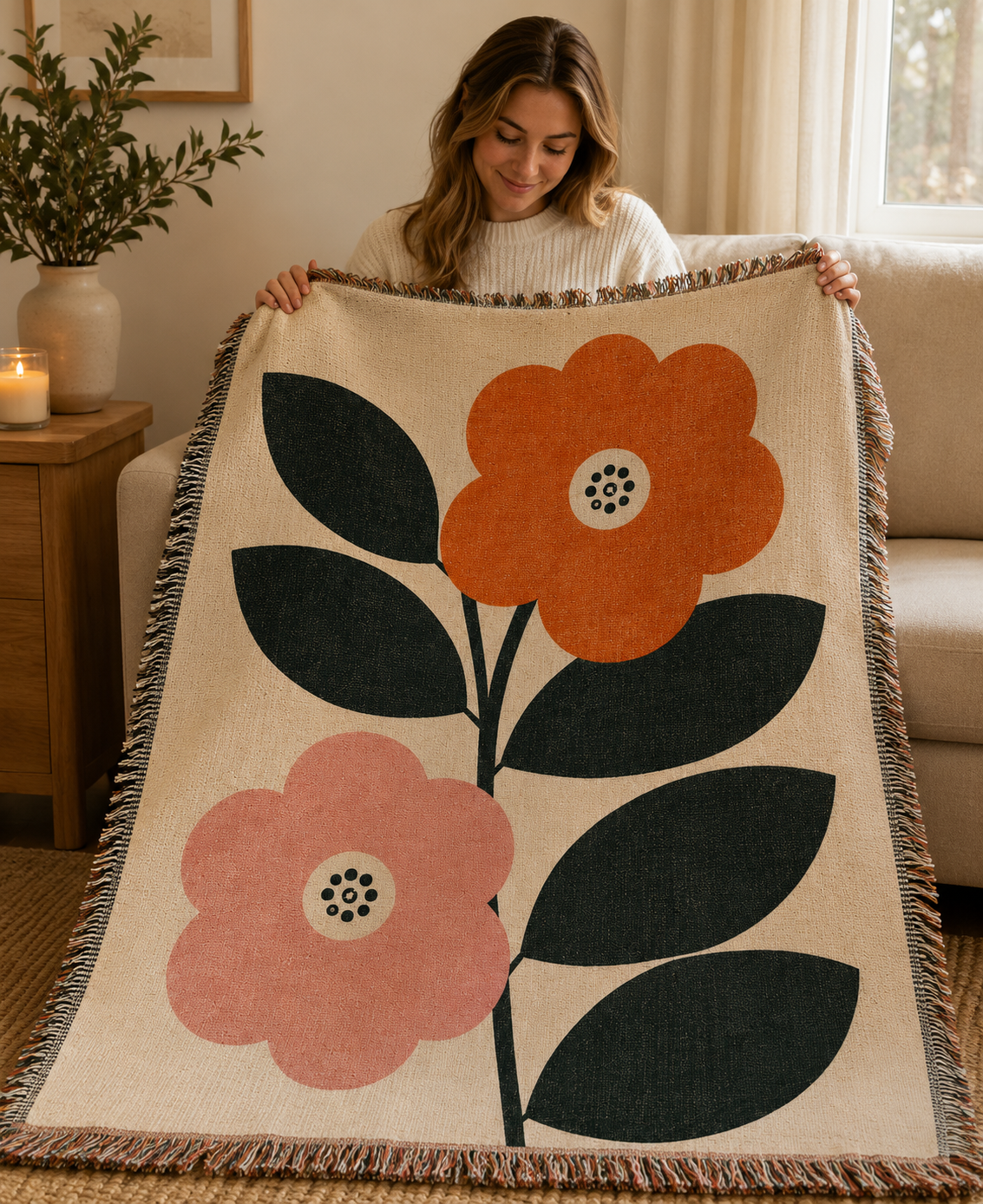 Sweet flower Cotton Woven Throw Blanket