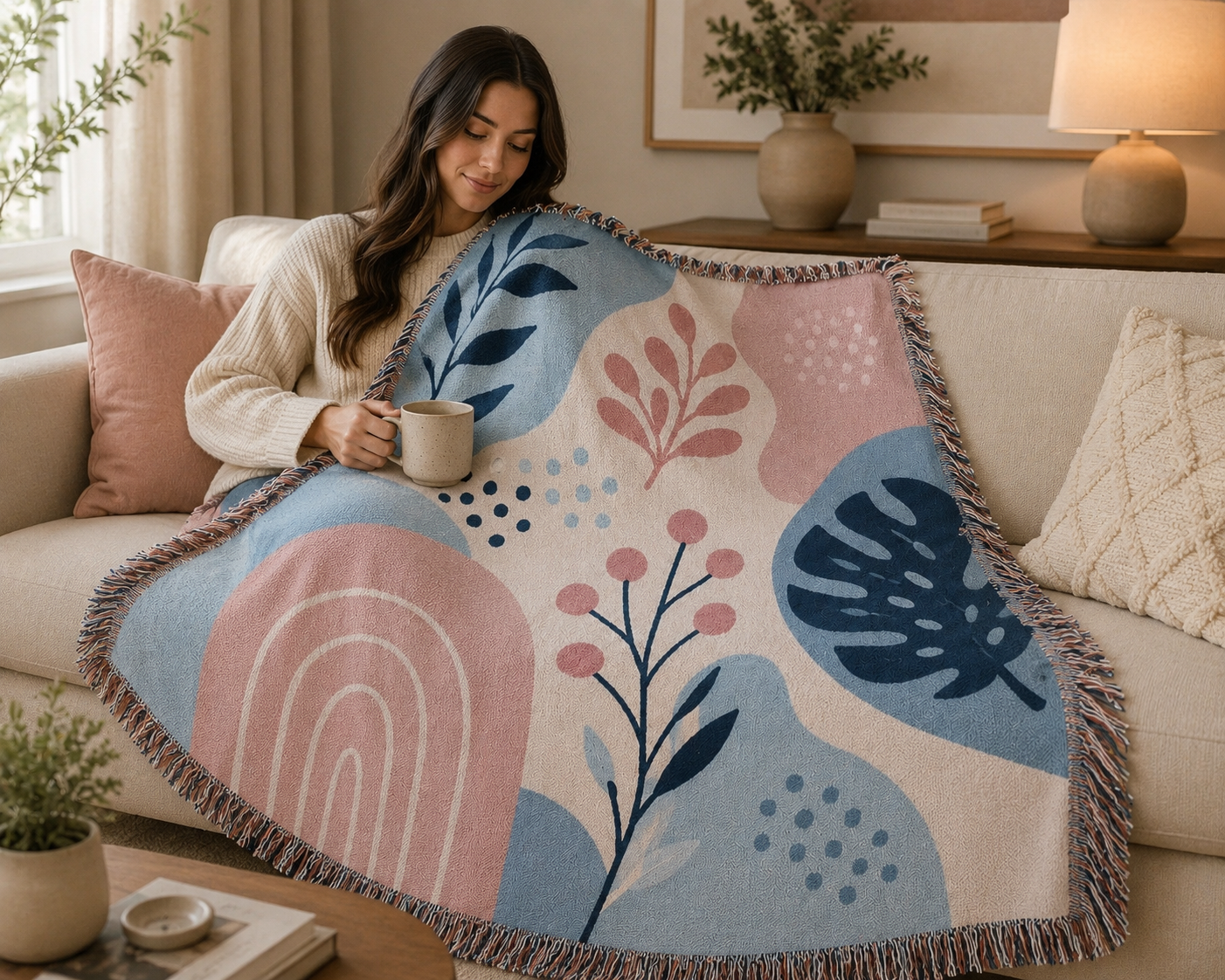 Dreamy Floral Cotton Woven Throw Blanket