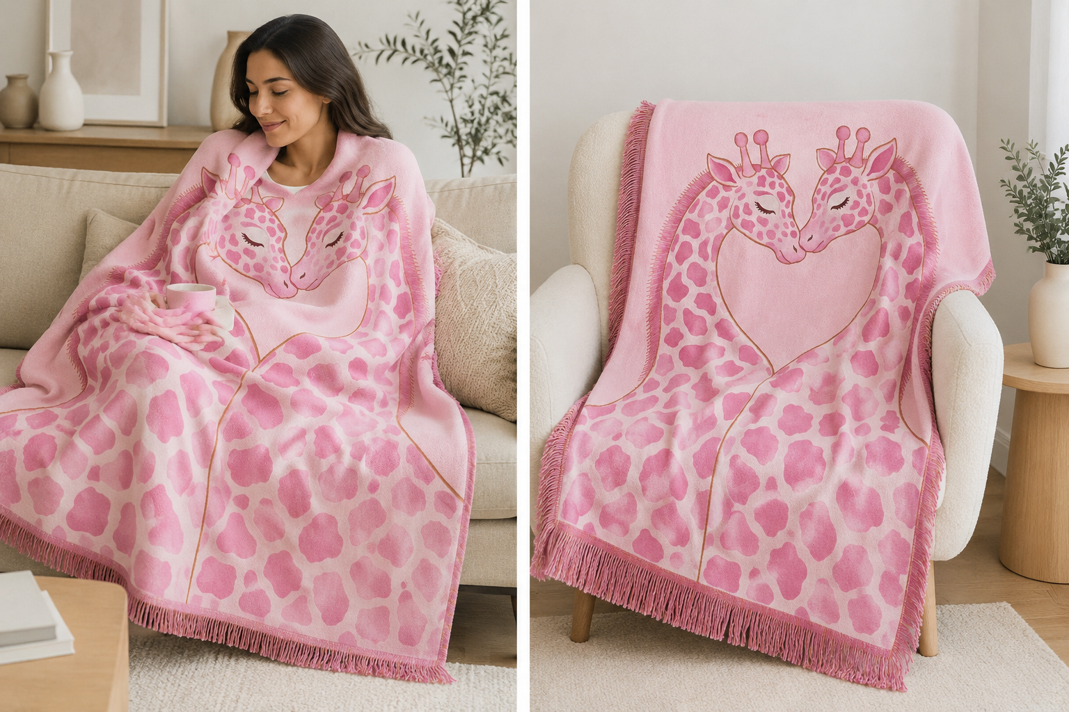 Stunning pink giraffe Cotton Woven Throw Blanket